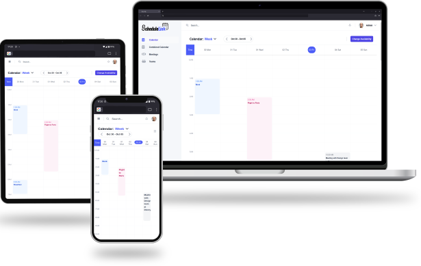 desktop, laptop en mobiele compositie van de ScheduleLink applicatie